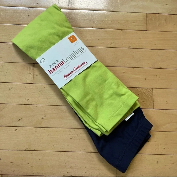 NEW Hanna Andersson Girls 2 Pack Size 130 Neon Green / Navy Blue Leggings Lot - Picture 1 of 5